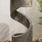 Glitzhome Tiered Outdoor Water Fountain with LED Light, Modern Spiral Outdoor Fountain with Stone Planter, Freestanding Curved Waterfall Fountains for Garden Patio Deck Porch, 40”H
