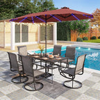 PHI VILLA 13ft Patio Umbrella with Solar-Powered 120 PCS LED Color-Changing Lights, Triple-Head Large Rectangle Umbrella Outdoor Patio for Table with Crank Lift,Red(No Base)