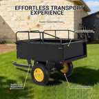 Heavy Duty ATV Dump Cart - Steel Tow Behind Trailer, 750 lbs, 15 Cubic Feet Garden Utility with Removable Sides