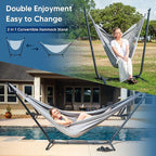 SUNCREAT 2-in-1 Convertible Extra Large Hammocks with Stand, Heavy Duty 2 Person Hammock for Outside with Stand, Patent Pending, Light Gray