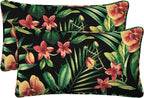 Honeycomb Outdoor Lumbar Pillow 2-Pack, 22 x 12, Cabana Stripe Green & Cream Throw Pillows for Patio Furniture