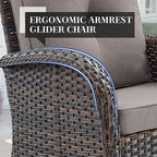 HUMMUH 5 Pieces Wicker Patio Furniture Set,Outdoor Rocker Chairs,Patio Ottomans,Glass Top Side Table,Outdoor Conversation Set for Porch Deck Backyard Poolside