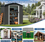JY QAQA 6x4 FT Outdoor Garden Storage Shed, Waterproof Metal Garden Sheds with Lockable Double Door, Weather Resistant Steel Tool Storage House Shed for Patio, Lawn Gray