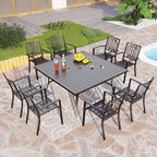PHI VILLA 9-Piece Outdoor Dining Set, Square Metal Table (60") with Umbrella Hole and 8 Stackable Dining Chairs – Perfect for Patio, Garden, Deck, Porch, and Yard, 9PCS Outdoor Dining Set Style 2