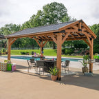 Backyard Discovery Norwood 16 ft. x 12 ft. Cedar Wood Gazebo,Thermal Insulated Steel Roof, Durable, Supports Snow Loads and Wind Speed, Rot Resistant, Backyard, Deck, Garden, Patio Light Brown