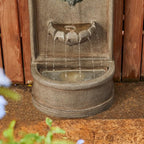 Glitzhome Tiered Wall Mounted Outdoor Water Fountain With LED Light - Vintage European Style 3-Tier Oversized Lion Head Waterfall - Faux Granite for Garden, Patio, Deck, Porch, 31.75"H