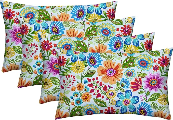RSH DECOR: Lumbar Throw Pillows Set of 4 | 20” x 12" | All-Weather Spun Fabric | Water and Fade-Resistant | Outdoor Support Pillows for Patio Furniture | Gregoire Fresco - Made in USA