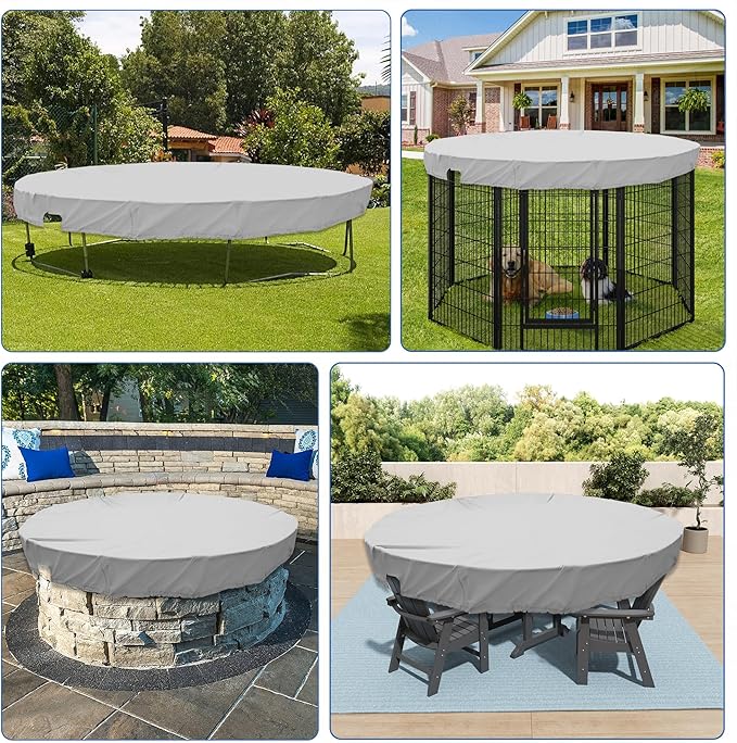 ECOOPTS 7 ft Waterproof Round Polyester Pool Cover for Above Ground Pools, Swimming Pool Cover Protector Winter Safety Cover (Light Grey)