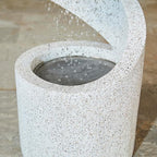 Glitzhome Decorative Tiered Outdoor Water Fountain with LED Light, Curved Waterfall Fountain with Stone Planter, Faux Terrazzo Spiral Shaped Fountains for Garden Deck Patio Porch, 31.25”H