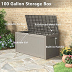 100 Gallon Deck Box Large Outdoor Storage Boxfor Patio Furniture,Outdoor Cushions, Garden Tools, Sports Equipment and Pool Supplies, Waterproof, Resin, Lockable