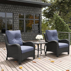 LayinSun 3 Pieces Outdoor Patio Furniture Set, Rattan Wicker Chairs Sets with Armchairs and Coffee Table