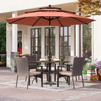 PHI VILLA 5 Pieces Outdoor Dining Set with Umbrella for 4, 37" Square Metal Dining Table & 4 Cushioned Wicker Rattan Chairs with 10ft Red Umbrella for Patio, Deck, Yard, Porch