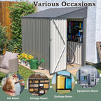 4 × 7 FT Lean to Storage Shed, Outdoor Metal Wall Side Bike Mower Sheds & Outdoor Storage Cabinet, Lockable Tool Organization Shed for Garden Patio