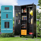 71" Metal Tools Storage Cabinet with Doors and Shelves, Outdoor Storage Sheds with Lock, Black Cleaning Supplies Organization Cabinet with Hanging Rod for Garage, Outdoor,