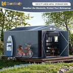 Metal Shed 10x10x7 FT, Enhance Your Space with Natural Lighting, Outdoor Storage Steel Sheds with Windows, Translucent Roofs, and Lockable Doors, Ideal for Garden & Patio