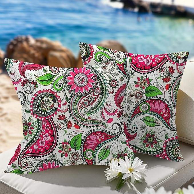 WOLKI Waterproof Outdoor Pillows 20x20 Feather and Down Filled Throw Pillow for Patio Furniture, Outside Decorative Pillow Set of 2 Flower