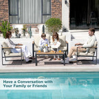 Patio Furniture Set, 4 Pieces Outdoor Patio Furniture with Coffee Table Set, Metal Patio Conversation Sets with Washable and High-Resiliency Sponge Cushions, Upgarded Beige