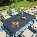 Sophia & William 7 Pieces Metal Patio Dining Set, Rectangle Outdoor Table of 1.77" Umbrella Hole and 6 Armchairs with Seat Cushions, Outdoor Conversation Furniture for Porch Backyard Balcony Deck