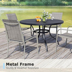 5 Pieces Round Dining Table Set for 4, Patio Dining Set Includes 4 Grey Stackable Patio Chairs and 1 Black Mesh Round Table, Patio Furniture Sets with Sling Support for Outside, Garden