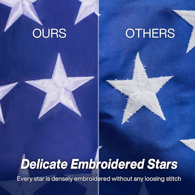American Flag 6x10 ft Outdoor Long Lasting US Flag, Heavy Duty Polyester, Embroidered Stars, Sewn Stripes, Brass Grommets, UV Protection Perfect for Outdoors! USA Flag