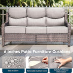 Luxury High Back Outdoor Furniture with 6-Inch Thick Cushions, Patio Furniture Set with Swivel Chairs, 6 PCS Wicker Conversation Set for Porch, Balcony, Deck and Yard