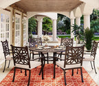 MFSTUDIO 7 PCS Cast Aluminum Patio Dining Set, Retro Design Outdoor Patio Table and Chairs with 6 Wide Dining Chair and 1 54" Round Aluminum Outdoor Dining Table