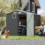 6x8 FT Sheds & Outdoor Storage,Steel Storage Shed with Lockable Doors and Window,Waterproof Garden Shed w/Roof Slope Design & Weather Versatility,Tool House for Storing Bicycles,Dark Gray