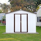 Metal Garden Sheds 8ftx10ft Outdoor Storage Sheds White+Coffee, for Backyard, Patio, Poolside