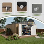 Devoko 10x14 FT Outdoor Storage Shed, Large Metal Storage Sheds with Lockable Door, Utility Garden Tool Shed with Sloping Roof, Outside Steel Storage Sheds for Patio Lawn Backyard, Brown