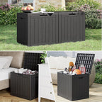 KAMABOKO Deck Box, 35 Gallon Resin Indoor and Outdoor Storage Boxes Waterproof for Garden Tools, Pool Accessories Storage Bench, Patio Furniture and Cushions with Lockable Lid, Black