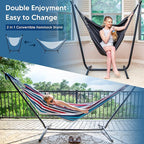 SUNCREAT 2-in-1 Convertible Portable Double Hammock with Stand Included, Outdoor Hammock and Stand, Patent Pending, Sea Blue