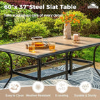 7 Pcs Patio Dining Set for 6, Rectangular Metal Dining Table (PVC Table Top) with Umbrella Hole and 6 Chairs, Outdoor Dining Set for Lawn Garden Deck, Red
