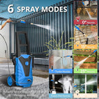 Electric Pressure Washer, 2100 Max PSI 2.0 Max GPM with Anti-Tipping Technology, Onboard Soap Tank, 4-Nozzle Set, for Cars/Fences/Driveways/Home/Patios, Blue