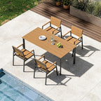 Outdoor Patio Dining Sets, Aluminum&HDPE 5 Piece Dining Table Set with Umbrella Hole, Modern Rectangular Patio Furniture Set with All-Weather Table and 4 Chairs (Gray & Teak)