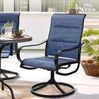 PHI VILLA Patio Swivel Dining Chairs Set of 2, All Weather Outdoor Chair with Padded Textilene & Black Metal Frame for Outdoor Lawn Garden Pooside (Blue)