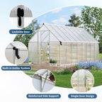 8X16 ft Polycarbonate Greenhouse with Aluminum Frame, Polycarbonate Greenhouse for Outdoors, Greenhouses with Ventilation and Rain Gutter, Aluminum Large Walk-in Greenhouses for Outside