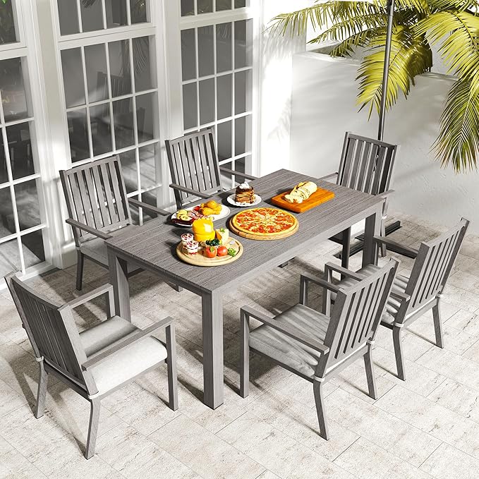 Patio Dining Chair Set of 2, Aluminum Outdoor Dining Chairs with Waterproof Cushions, Metal Outdoor Patio Furniture Seating for Porch, Balcony, Deck, Backyard, Gray