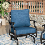 Patio Furniture Set, 4 Pcs Metal Outdoor Conversation Set, 2 Rocking Chairs and 3 Seater Sofa with 5.75" Extra Thick Cushion and Gas Fire Pit Table for Backyard Deck, Gemstone Blue