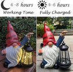Garden Gnome Outdoor Decoration with Hammer Solar Gnomes Figurines with Lantern LED Lights Yard Lawn Patio Porch Decoration Gift for Woman Mother's Day Birthday Housewarming Gifts