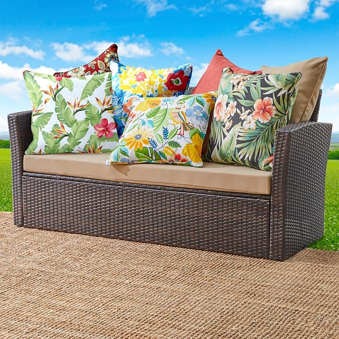 BrylaneHome 20" Square Throw Pillow - Patio & Outdoor - Water, Stain & Fade Resistant - Black Ikat