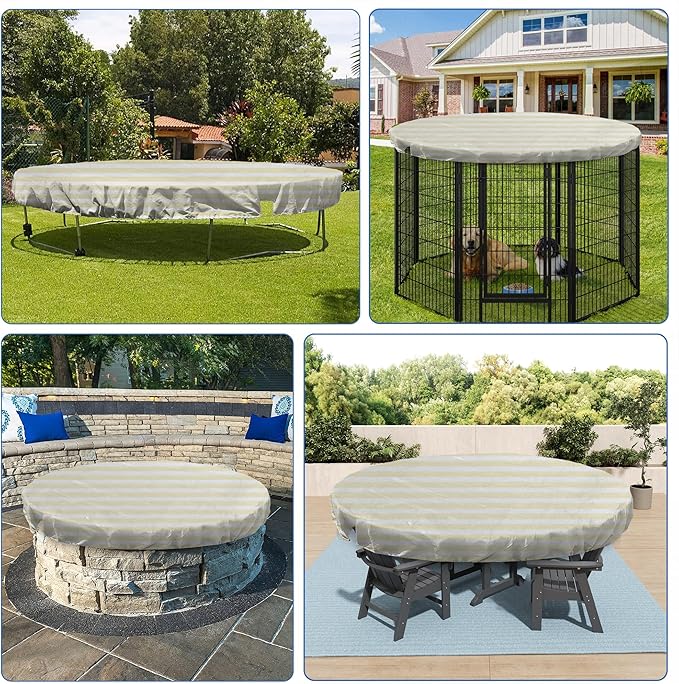 ECOOPTS 16 ft Round Pool Cover for Above Ground Pools, Swimming Pool Cover Protector Winter Safety Cover (Beige White Stripes)
