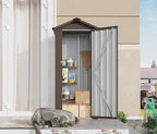 KEIKI Outdoor Storage Shed 2.5' x 1.4', Metal Tool Cabinet with Sloping Roof & Lockable Door, Small Top Tall Shed for Backyard, Garden, Patio, Lawn, Brown