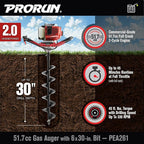 PRORUN 51.7cc One Person Gas-Powered 2-Cycle Auger with 6 x 30-in. Bit