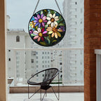 CRICRISGIF Stained Glass Window Hanging - Colorful Daisies Suncatcher for Door Garden Patio Retro Flower Sun Catchers Decor Christmas Mother's Day Birthday Gifts for Women Mom Nana Aunt Friend 9.8 in