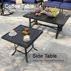 9 Pieces Modern Patio Furniture Set, All Weather Metal Outdoor Conversation Sets with Fire Pit Table for Backyard Garden Deck Porch Poolside, Blue