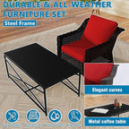 Vista Vibe 4 Pieces Outdoor Patio Conversation Furniture Set - 78" 3-seat Sofa | 2 Chairs | Metal Coffee Table, Deep Seat Loveseat, Removable Cushions, PE Rattan Couch, Lawn (Brown/Red)