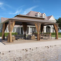 12' X 22' Hardtop Gazebo, Outdoor Galvanized Steel Double Roof Permanent Aluminum Frame Pavilion Pergola Canopy with Privacy Curtains for Garden, Patio, Backyard, Deck and Lawns.