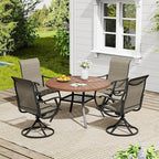 VICLLAX 5 Pieces Outdoor Dining Set, Patio Furniture Set of 4 Patio Swivel Dining Chairs and 40.6" Patio Spliced Round Tabletop with Storage Shelf, Mixed Brown Chairs & Walnut Tabletop