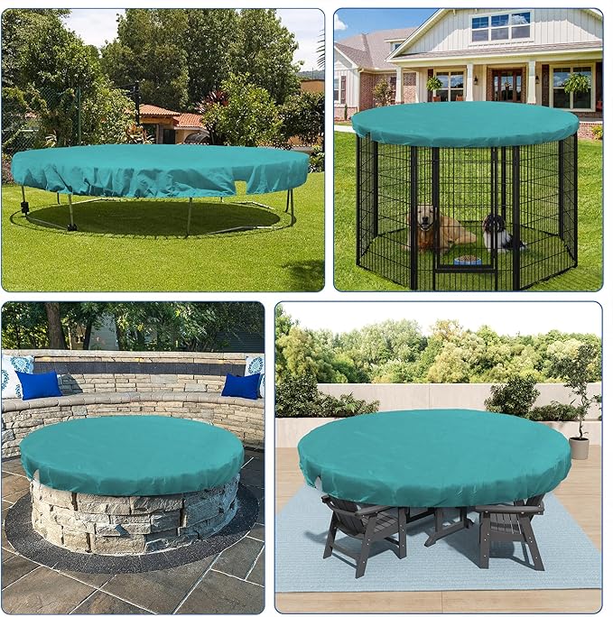 ECOOPTS 10 ft Round Pool Cover for Above Ground Pools, Swimming Pool Cover Protector Winter Safety Cover (Turquoise)