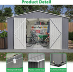 Metal Storage Shed 11x13 FT Outdoor, Metal Steel Utility Tool Shed Storage House with Double Lockable Doors & Air Vent for Backyard Garden Patio Lawn Gray